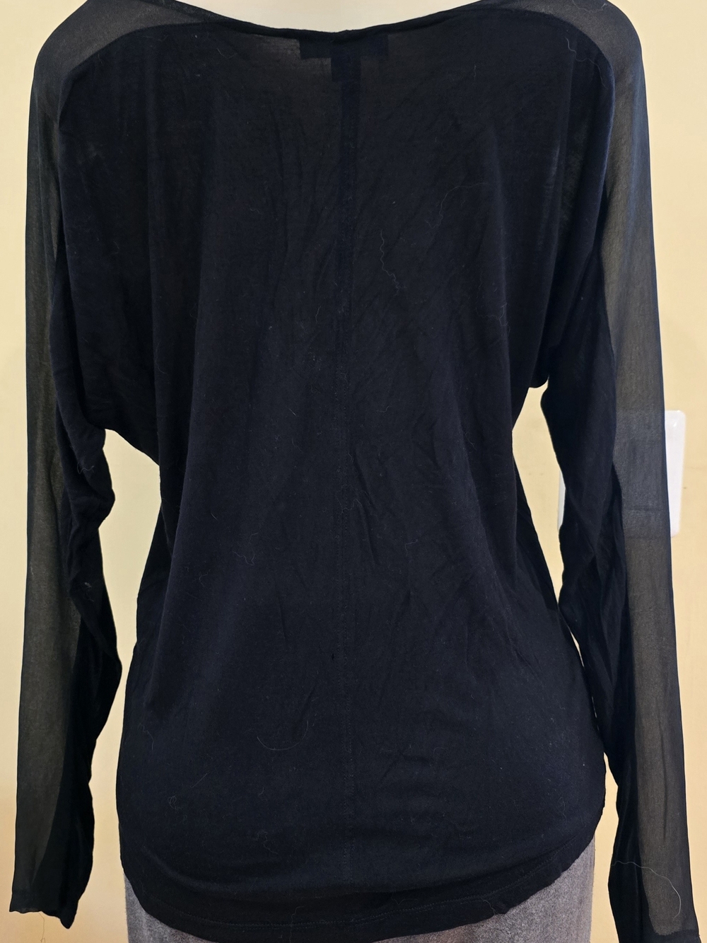 By Trouve Black Long-Sleeve Sheer Panel Women's Top Sz M